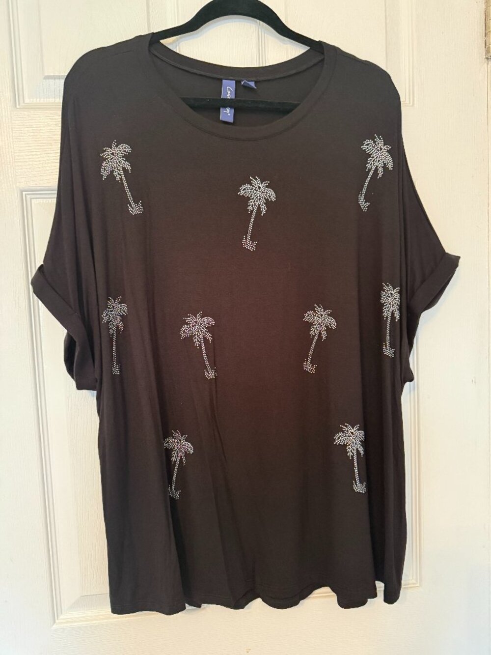 Casey Key Plus Size 3X Black Rhinestone Palm Tree Top